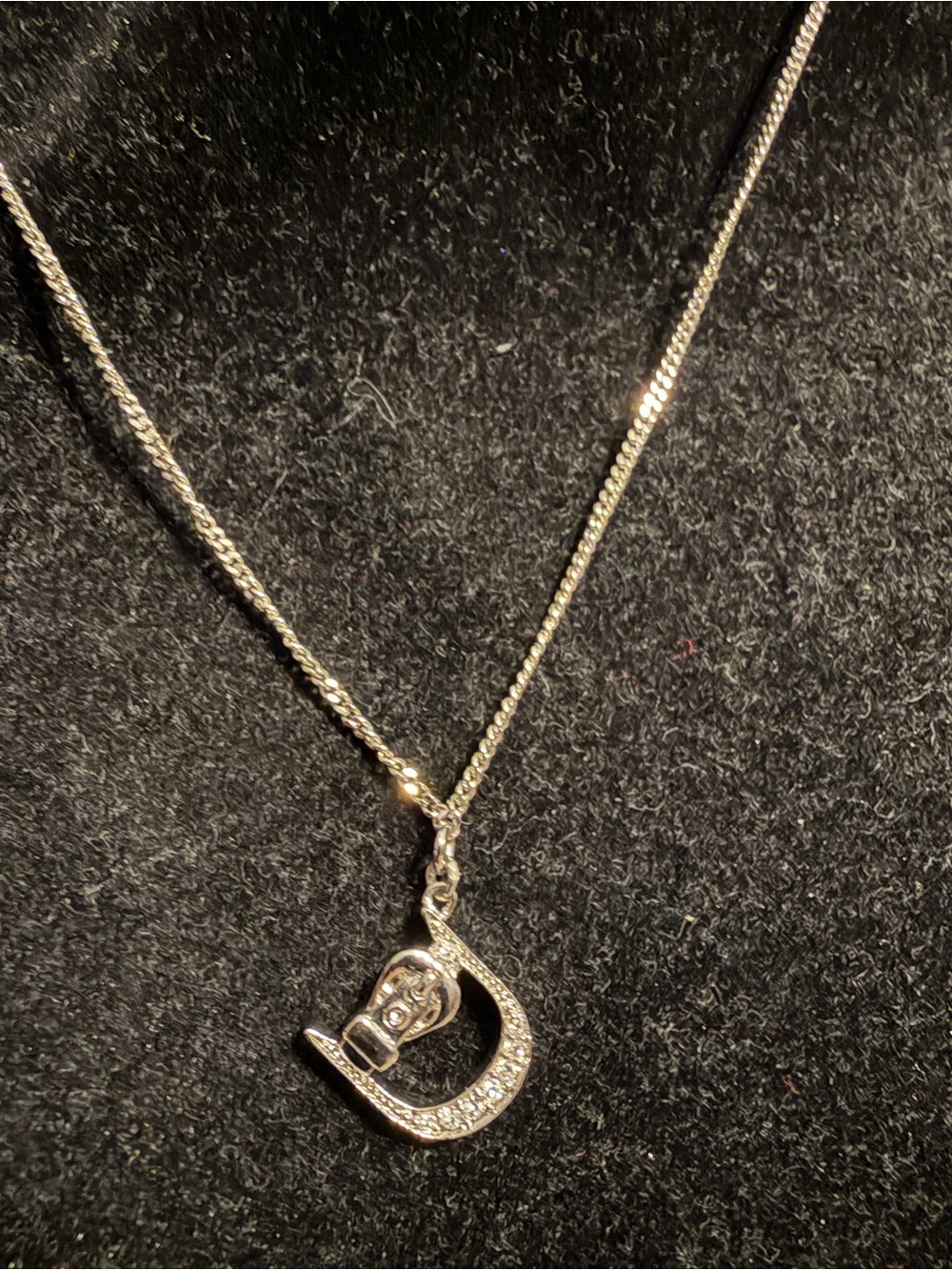 Rare Christian Dior D Logo Crystals in Silver Tone Necklace